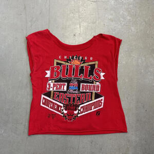 Vintage 90s NBA Chicago Bulls 3-Peat Champions Cut Off T-Shirt Small Red